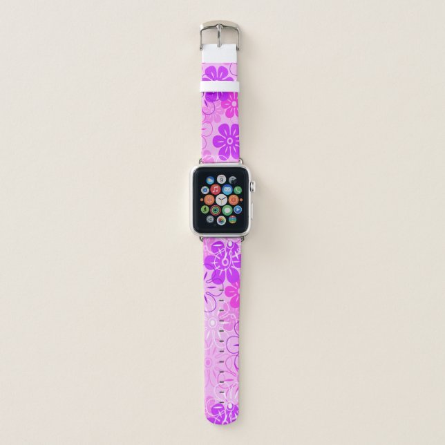 Flower Rain Hawaiian Retro Floral -Pink Apple Watch Band (Front)