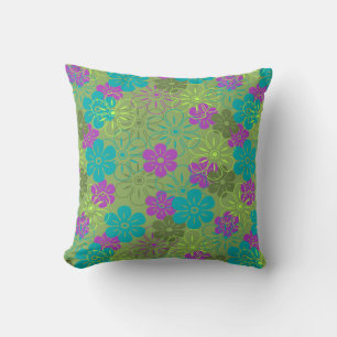 Flower Rain Hawaiian Retro Floral Throw Pillow