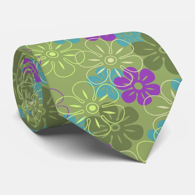 Flower Rain Hawaiian Two-sided Printed Neck Tie (Rolled)