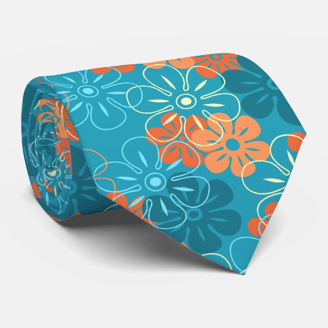 Flower Rain Hawaiian Two-sided Printed Neck Tie (Rolled)