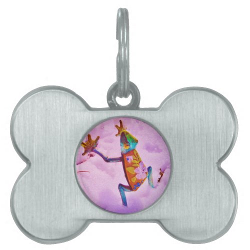 Flower rainbow frog on orchid color snow pet ID tag