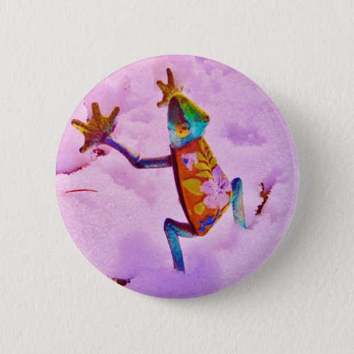 Flower rainbow frog on orchid color snow pinback button