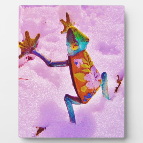 Flower rainbow frog on orchid color snow plaque