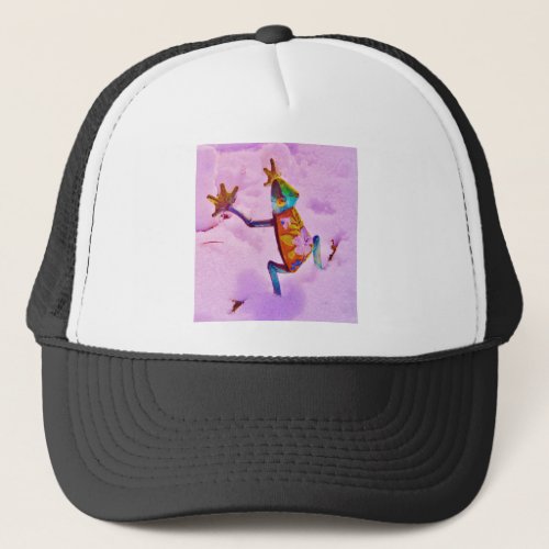 Flower rainbow frog on orchid color snow trucker hat