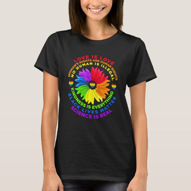 Flower Rainbow Human Black Lives Rights Science Lg T-Shirt (Front)