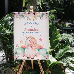 Flower Rainbow Unicorn Girl Birthday Welcome Foam Board
