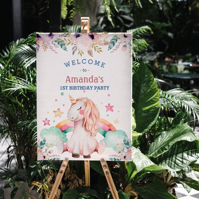 Flower Rainbow Unicorn Girl Birthday Welcome Foam Board (Flower Rainbow Unicorn Girl Birthday Welcome Foam Board)