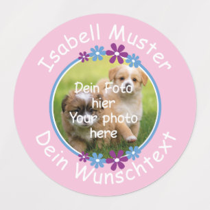 Flower rand purple blue - My photo   pink Kids' Labels