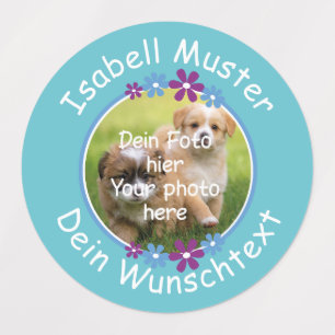 Flower rand purple blue - My photo turquish Kids' Labels
