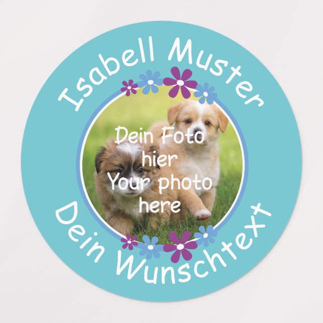 Flower rand purple blue - My photo | turquish Kids' Labels (Design 1)