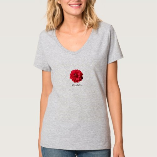 Flower Red Dahlia any Text T_Shirt