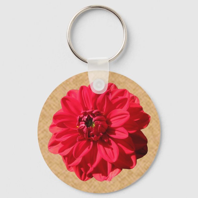 Flower Red Dahlia Photo Keychain (Front)