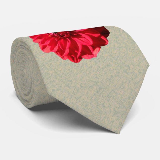 Flower Red Dahlia Photo Neck Tie (Rolled)