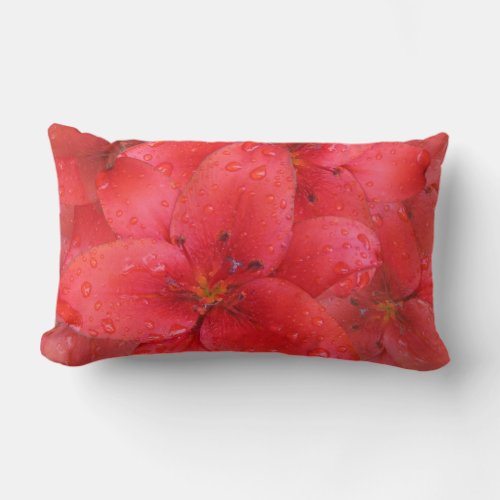 Flower Red Lily Garden Photo Raindrops Lumbar Pillow