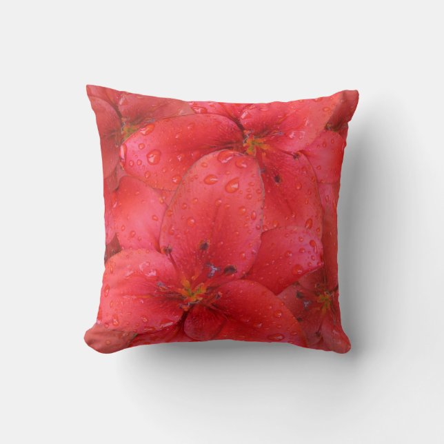 Flower Red Lily Garden Photo Raindrops Throw Pillow (Front)