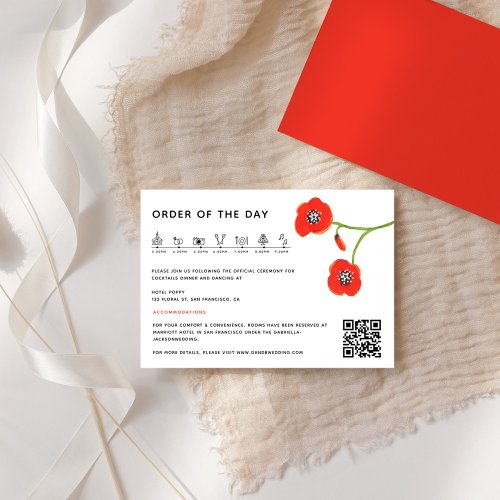 Flower Red poppies Wedding Timeline Enclosure card