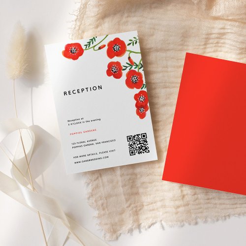 Flower Red poppy Wedding Reception Enclosure Card