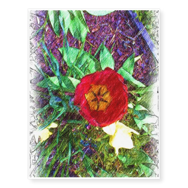 Flower red Tulip drawing Temporary Tattoos (Front)