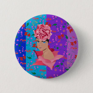 Flower Renewal Bright Floral Girl Pinback Button