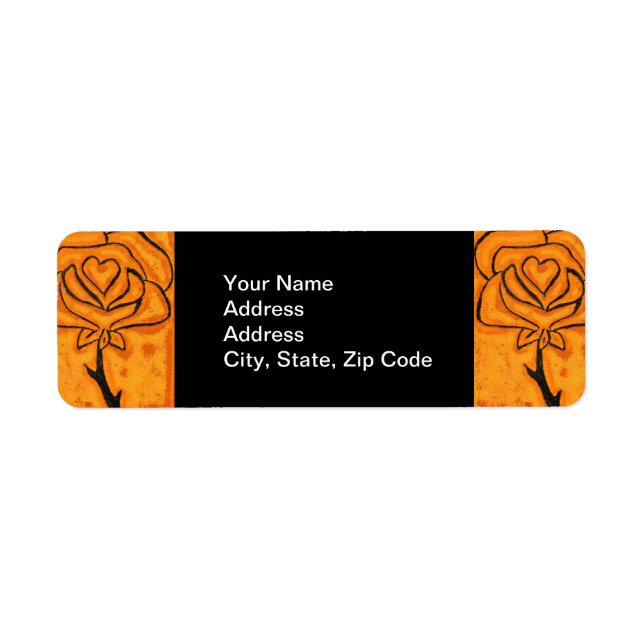 Flower Return Address Label orange and black. (Front)
