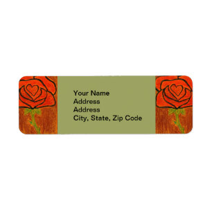 Flower Return Address Label rose red and green.
