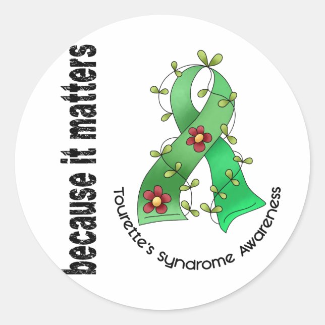 Flower Ribbon 3 Tourette's Syndrome Classic Round Sticker (Front)