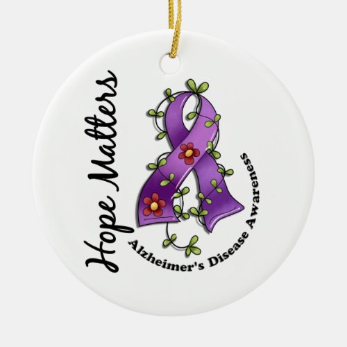 Flower Ribbon 4 Hope Matters Alzheimers Disease Ceramic Ornament