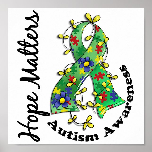 Flower Ribbon 4 Hope Matters Autism Poster (Front)
