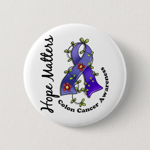 Flower Ribbon 4 Hope Matters Colon Cancer Pinback Button
