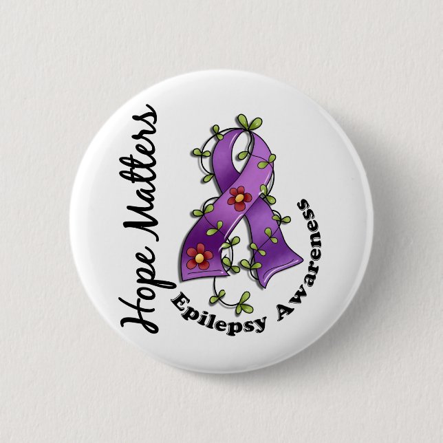 Flower Ribbon 4 Hope Matters Epilepsy Pinback Button (Front)