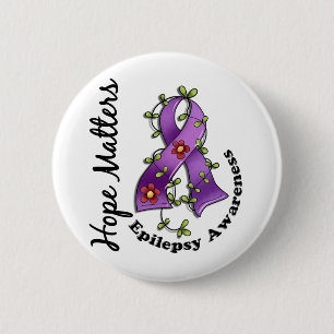 Flower Ribbon 4 Hope Matters Epilepsy Pinback Button