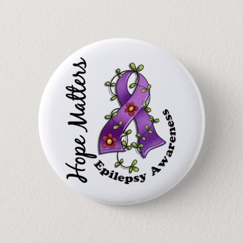 Flower Ribbon 4 Hope Matters Epilepsy Pinback Button