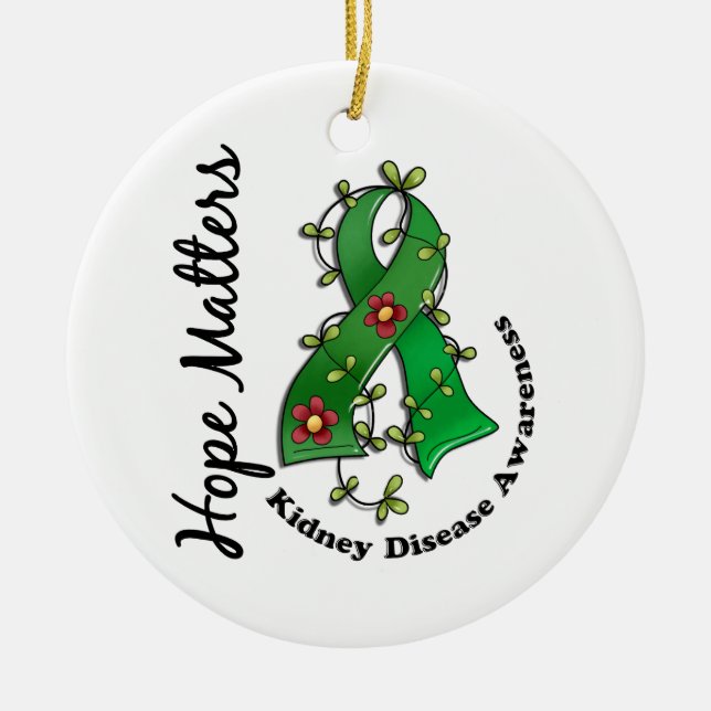 Flower Ribbon 4 Hope Matters Kidney Disease Ceramic Ornament (Front)