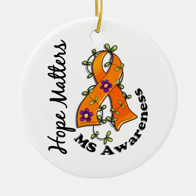 Flower Ribbon 4 Hope Matters MS Ceramic Ornament (Front)