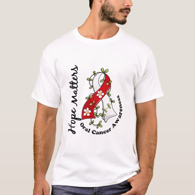 Flower Ribbon 4 Hope Matters Oral Cancer T-Shirt (Front)