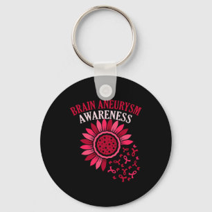 Flower Ribbon Brain Aneurysm Awareness Month Suppo Keychain