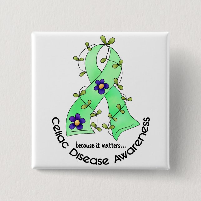 Flower Ribbon CELIAC DISEASE AWARENESS T-Shirts Pinback Button (Front)