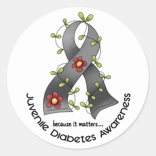 Flower Ribbon JUVENILE DIABETES AWARENESS T_Shirts Classic Round Sticker