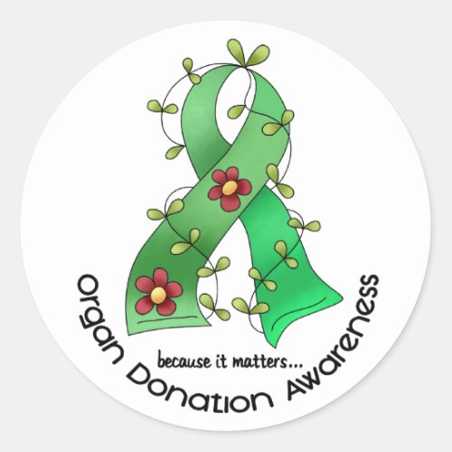 Flower Ribbon ORGAN DONATION AWARENESS Apparel Classic Round Sticker