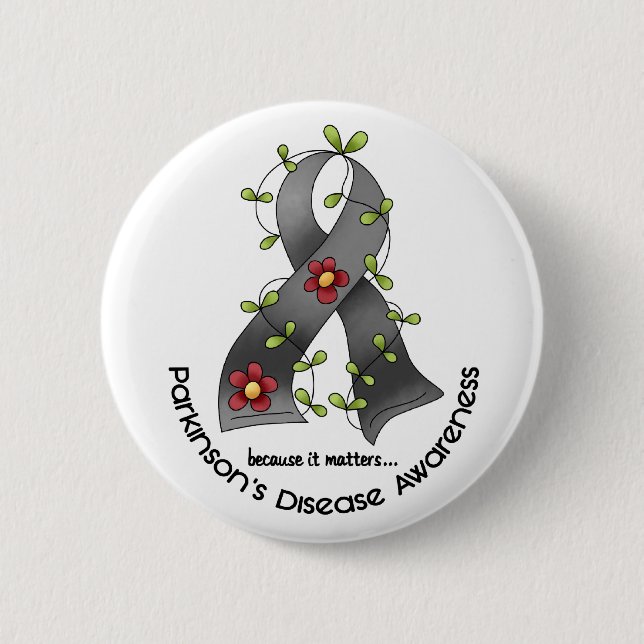 Flower Ribbon PARKINSON’S DISEASE AWARENESS Tees Button (Front)
