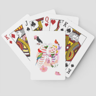 Flower Ribcage and Birds Surreal Nature Poster Poker Cards