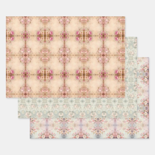Flower Romantic Vintage Chic  Wrapping Paper Sheets (Set)