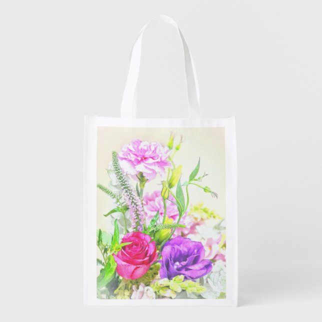 Flower Rose Bouquet Art Eco Friendly Grocery Bag (Front)