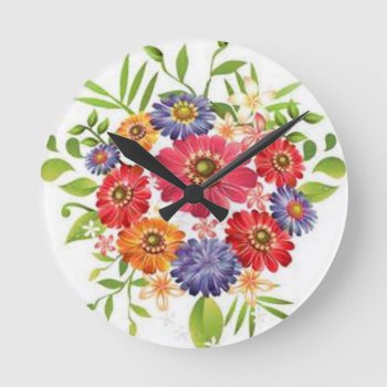 Flower Round Clock by KraftyKays at Zazzle
