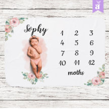 Flower´s Watercolor Milestone Soft Baby Blanket