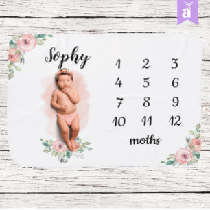 Flower´s Watercolor Milestone Soft Baby Blanket