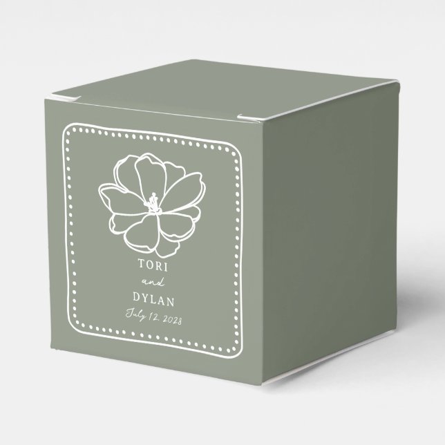 Flower Sage Green Wedding Favor Boxes (Front Side)