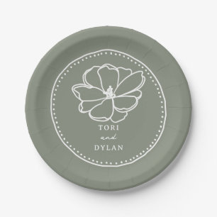 Flower Sage Green Wedding Paper Plates