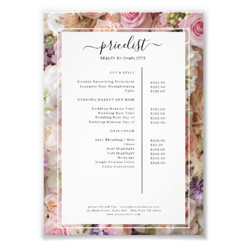 Flower Salon Price List Poster