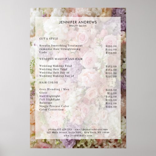 Flower Salon Price List Poster